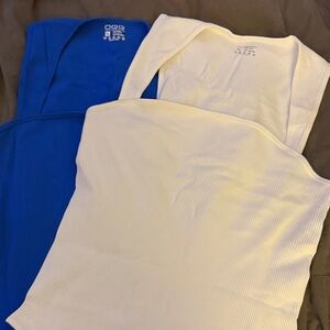 2-Pack OQQ Blue and White Ribbed Bodysuits